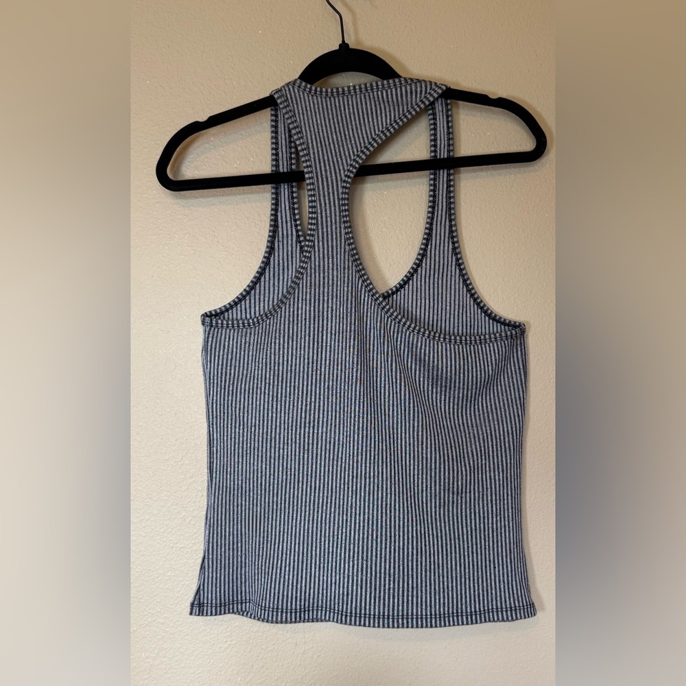 Anine Bing Black and Grey Striped Asymmetrical Kristen Tank Top Large - Picture 3 of 8